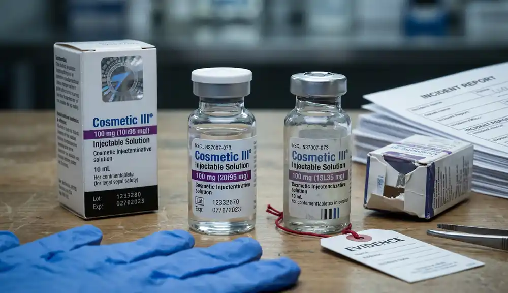 Medical injector holding verified Botox product with QR authentication