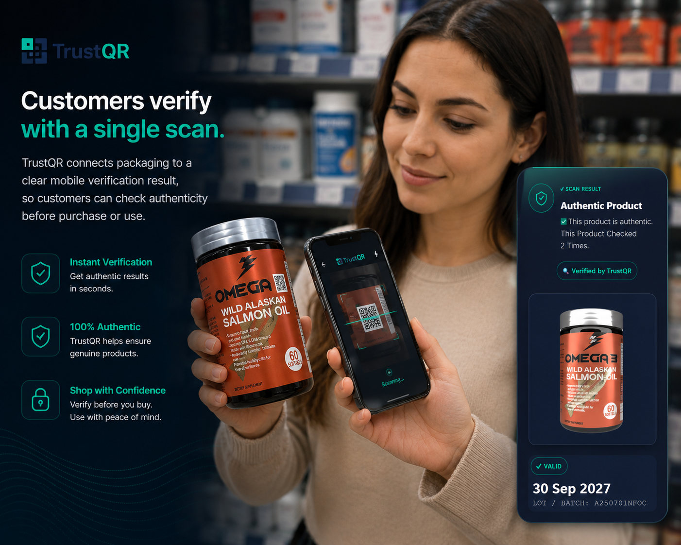 Customer scanning a product QR code to verify authenticity